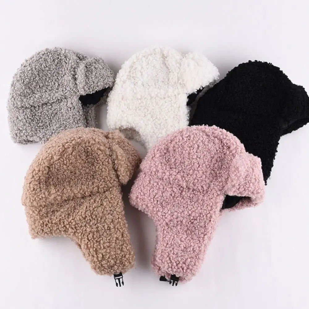 Cute Solid Color Hat Thickened Winter Warm Ear Protection Bonnet Caps for Women Girls