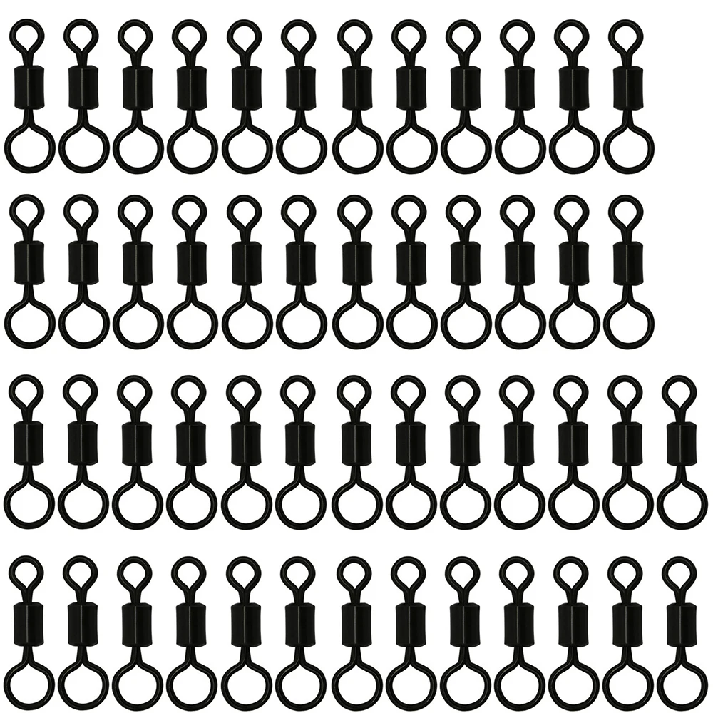 50 émerillons noirs pour pêche à la carpe - Émerillons roulants solides à œil large pour leurres et connecteurs