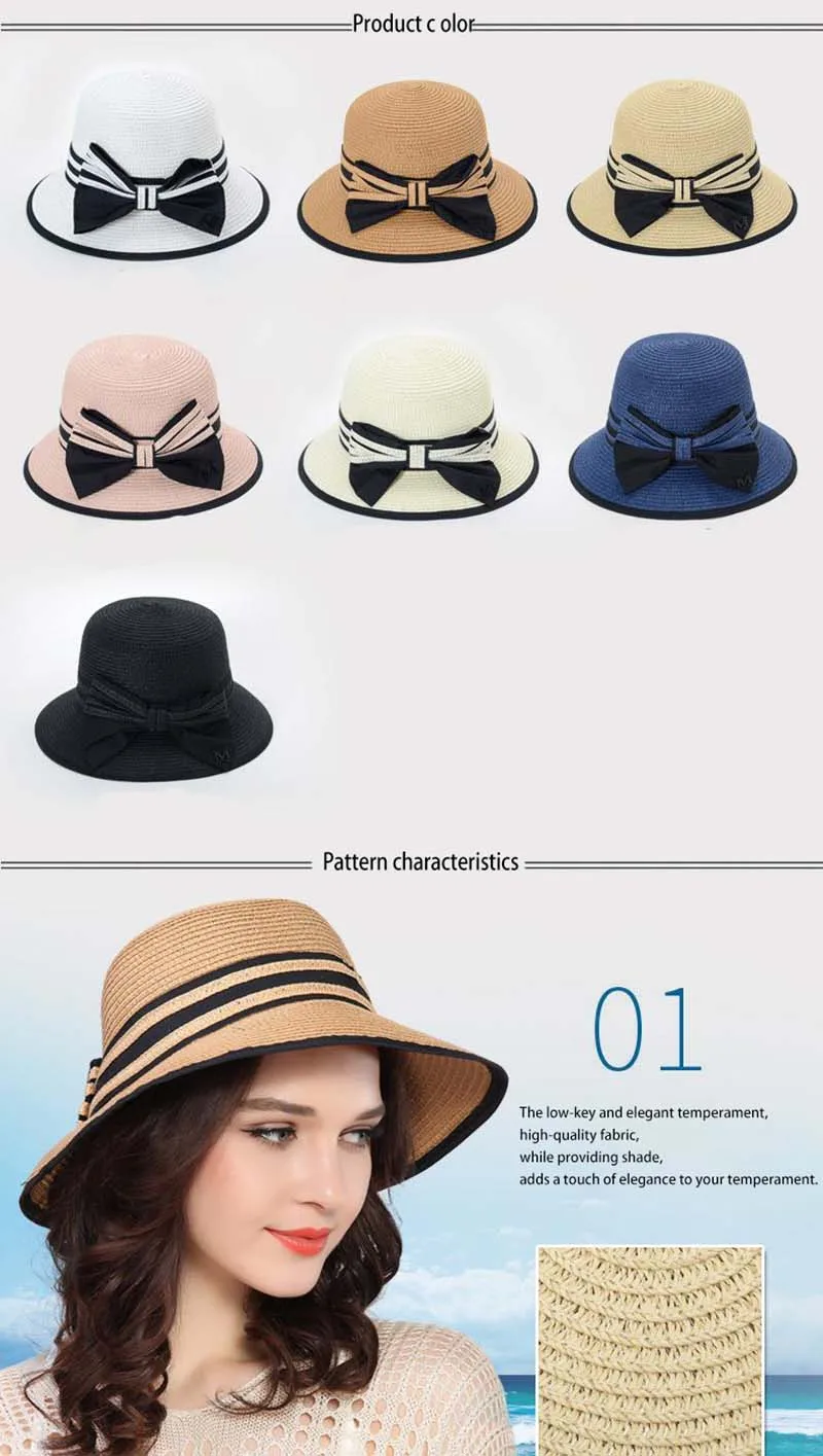 Sombreros de ala ancha para mujer, sombreros de paja para el sol, sombreros de playa para niña, sombreros de paja para viajes al aire libre, sombreros casuales con lazo_voghion.com
