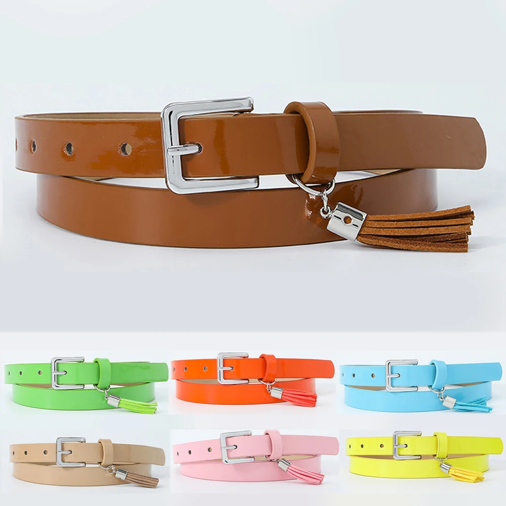 

PU Patent Leather Thin Belts Women Waist Belts Candy Color Jeans Decorative Waistbands Y2k Belts Fashion Metal Pin Buckle