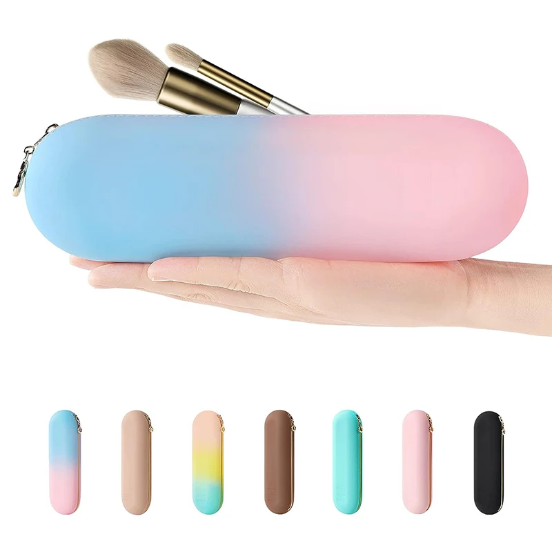 

Travel Makeup Brush Holder, Silicone Makeup Brush Organizer with Upgrade Anti-Fall Out Zipper Closure