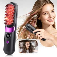 Brosse lissante portable 4 réglages de température Peigne lissant sans fil Affichage LED Revêtement céramique Technologie ionique USB 1