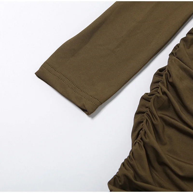 Damen Drapiertes Minikleid mit Stehkragen, Langen Ärmeln und Ausschnitten, Hüftbetontes Kleid 2026, Frühling Casual Täglich Party Vestidos – Detail 3
