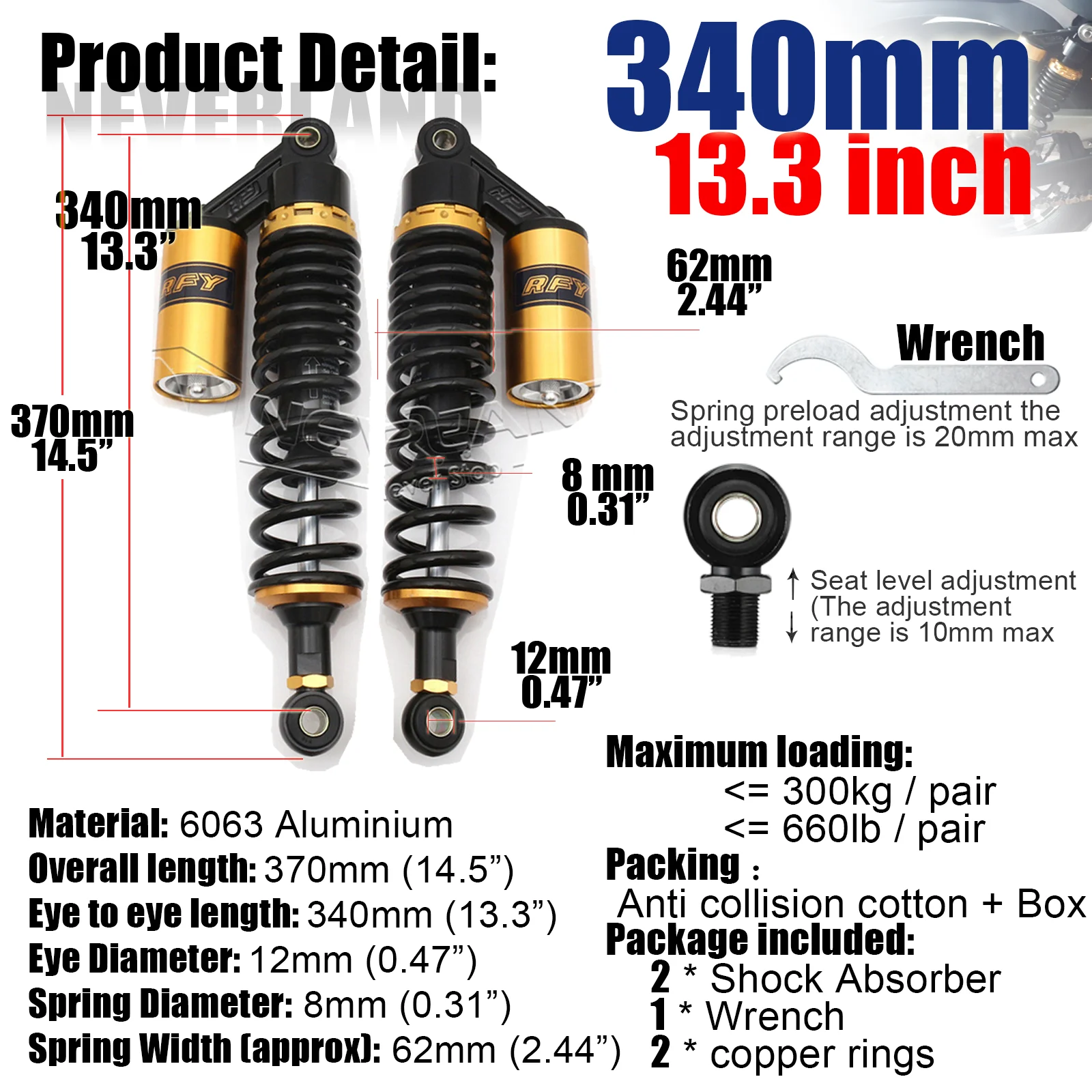 305/325mm Front/Rear Air Shock Absorbers Suspension Shocks Spring for  Motorcycle Off Road Vehicles Go Karts - AliExpress