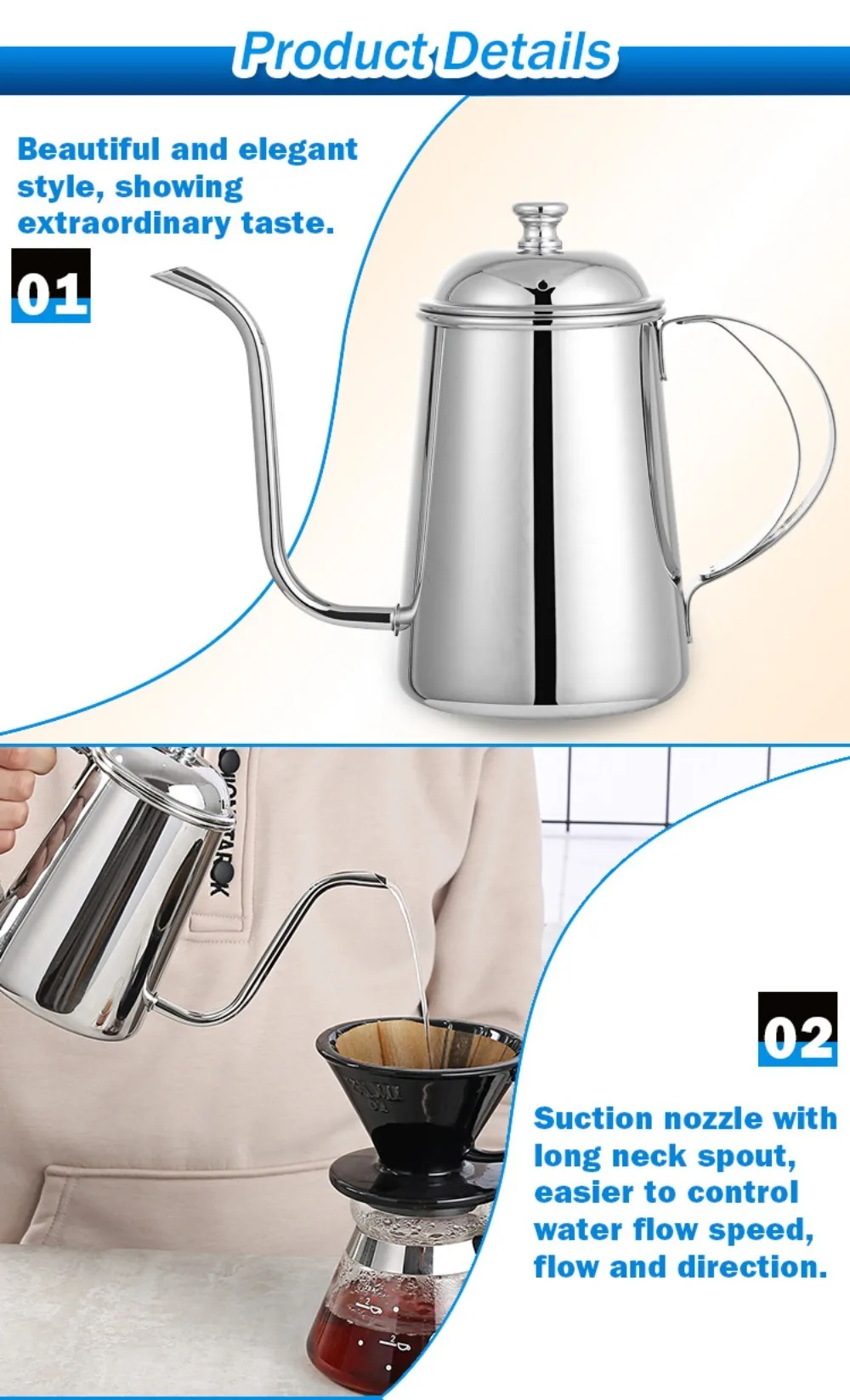 Description Picture 5 of item650ml Gooseneck Coffee Pot Thickened 304 stainless steel Drip Coffee Hand Brew Moka Pot Cold Brew Espresso Kettle Coffeeware