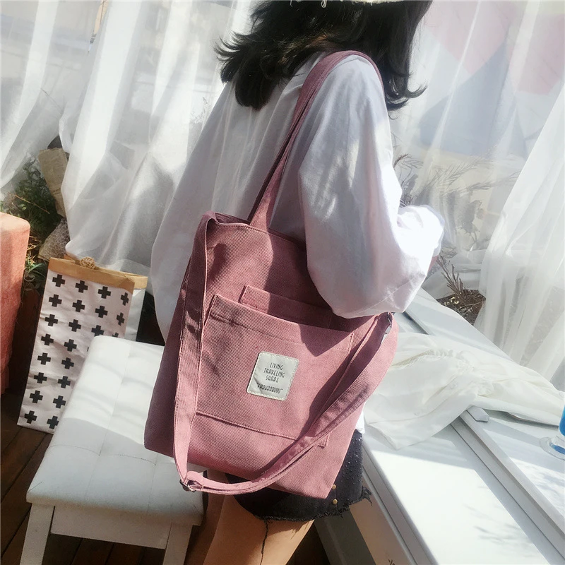 2021 New Literary Canvas Bag Women's Single Shoulder Messenger College Style Student Portable Corduroy Handbag