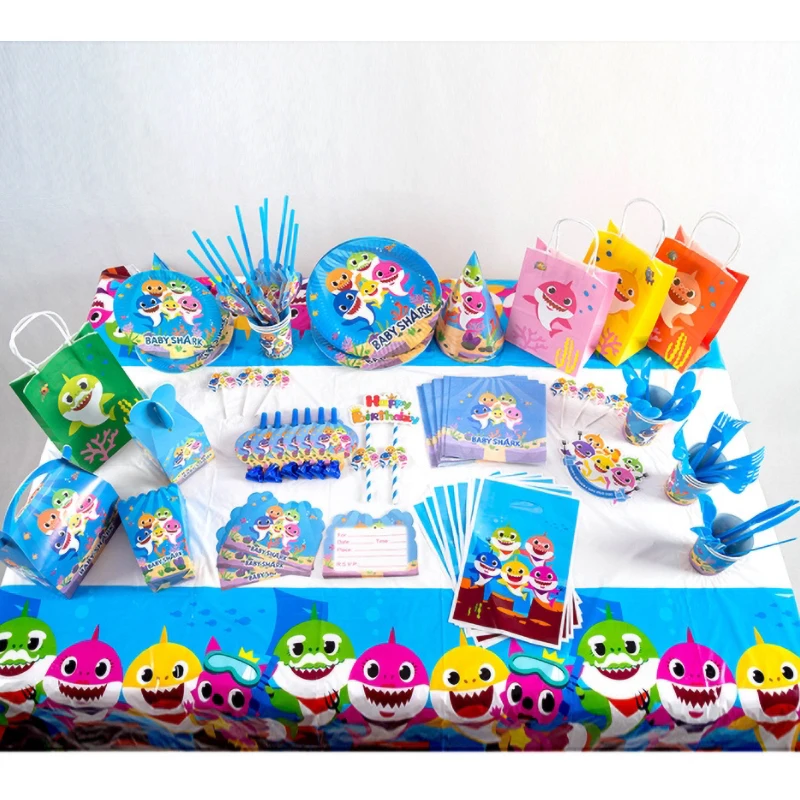 147 шт. детский праздничный набор голубая акула | Дом и сад