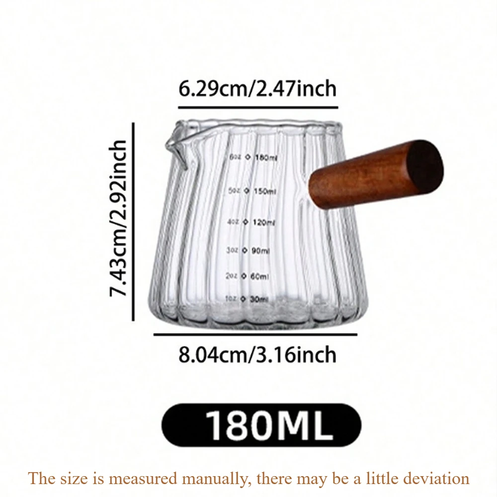 180ML/6 Oz Measuring Cup with Wooden Handle Glass Coffee Extraction Cup with Scale Dishwasher Safe High Temperature Resistant