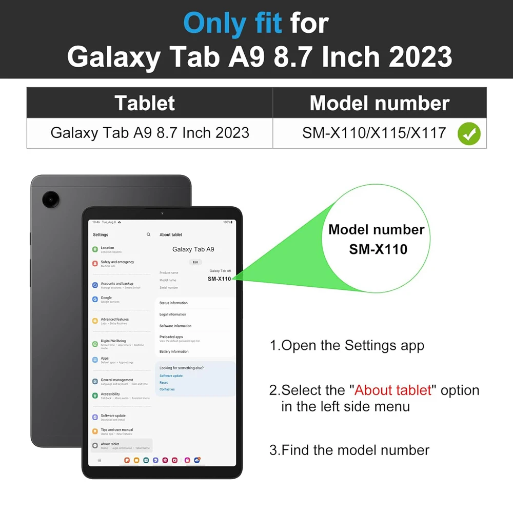 Ｚ   A9 º ̽, 8.7 ġ 2023 SM-X110 SM-X115 SM-X117 360 ȸ Ŀ
