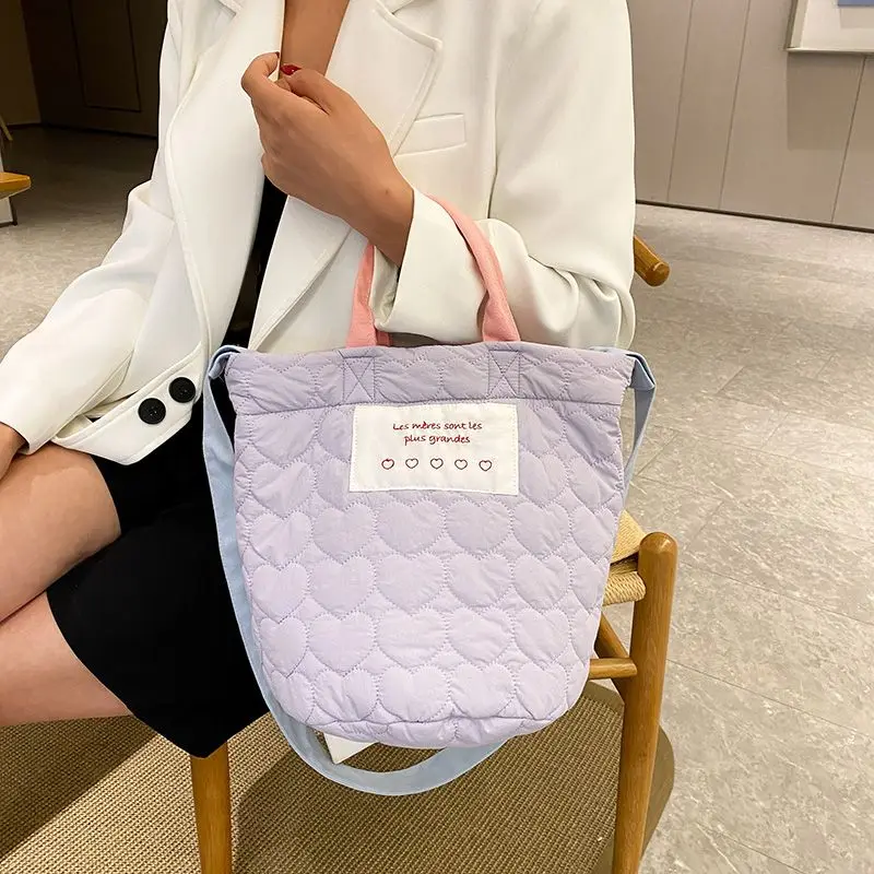 

Sweet Purple Heart Canvas Shoulder Bag for Women 2023 New Korean Ins Star Same Style Fashion Versatile Women's Handbag