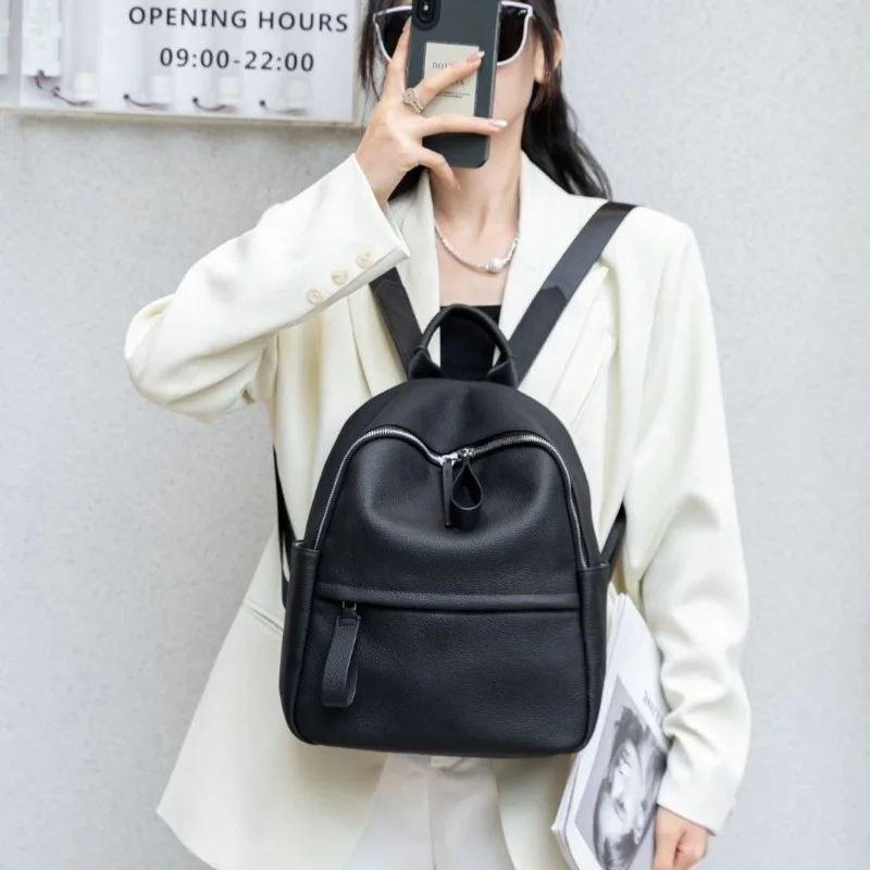 Genuine Leather Backpack female solid color new large capacity leisure travel bag ladies schoolbag wholesale