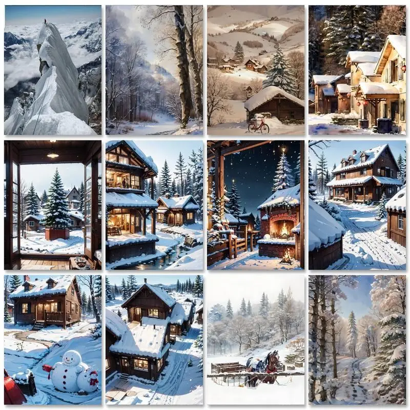 

SDOYUNO Oil Painting By Numbers On Canvas Snow Tree House Number Painting For Adults Kids Home Decors Diy Gift Handpainted