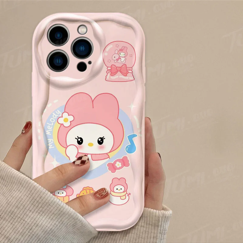thumbnail image 1 of Sanrio-funda de silicona suave para iPhone, carcasa trasera de Hello Kitty Kuromi 3D Wave para iPhone 15 14 13 12 11 Pro Max X XR XS 8 7 6 6S Plus SE 2020, 1 of 5