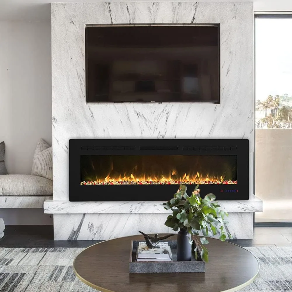60 inch Electric Fireplace Heater, Wall Mounted & Recessed Electric Fireplace Insert, Ultra-Thin Linear Fireplace w/Thermostat 2