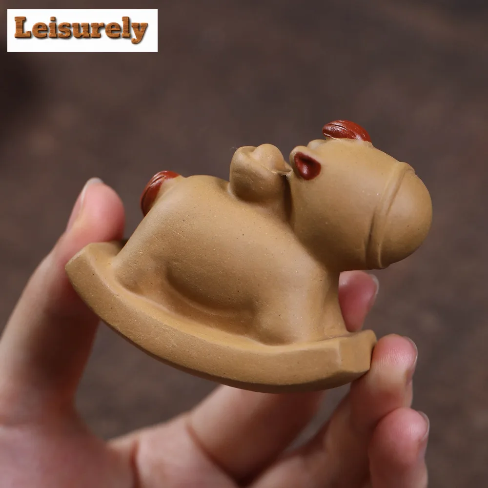Yixing Purple Clay Wealth Zodiac Rocking Horse Tea Pet Boutique Fish Tank Landscaping Tea Figurine Play Toys Tea Statue Ornament