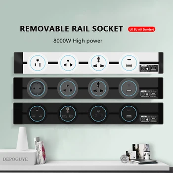 Wall Power Track Socket EU UK FR Korea Standard Home Kitchen Bathroom Office Wall Electric Sockets Plugs Adapters White Black 1
