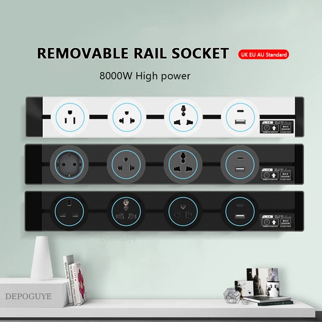 Wall Power TRACK SOCKET EU UK FR เกาหลีมาตรฐานห้องครัวห้องน้ําผนังไฟฟ้าซ็อกเก็ตปลั๊กอะแดปเตอร์สีขาวสีดํา 1