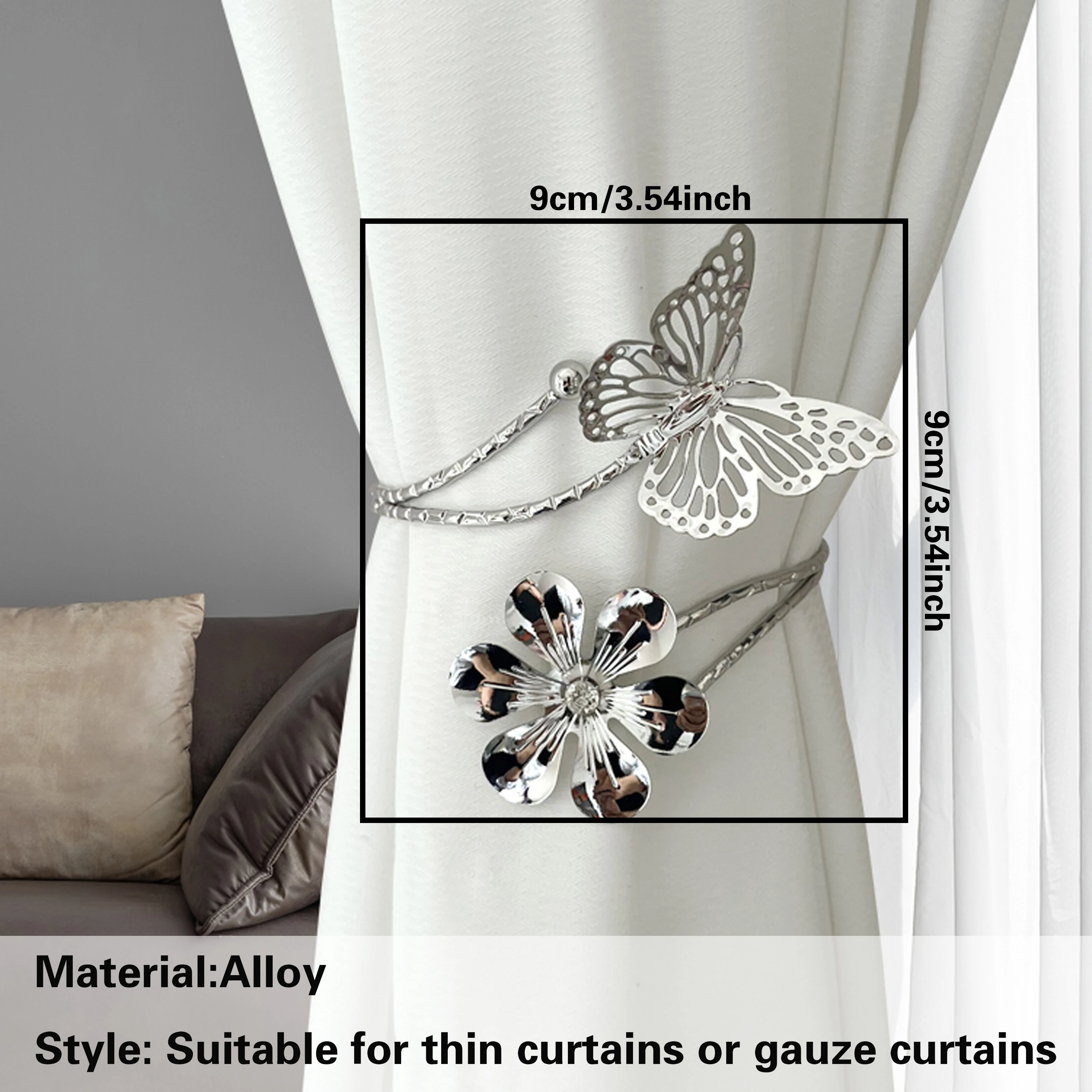 2pcs Modern Minimalist French Metal Curtain Tiebacks Simple Cutout Design Floral and Elegant Butterfly Curtain Fasteners