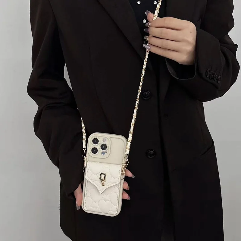 Stylish Strap Chain Wallet Phone Case with Soft Silicone and Rope Strap Cover