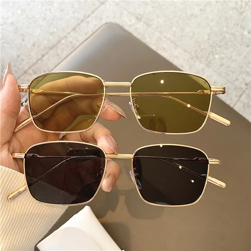 Vintage Metal Rectangle Frame Women Sunglasses 2021 Brand Fashion Small Square Men Blue Gradient Lens Sun Glasses Female UV400