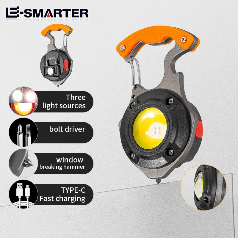 다기능 COB 비상 키 체인 손전등, 미니 휴대용 랜턴, 마그네틱 흡착, 하이킹용 병따개