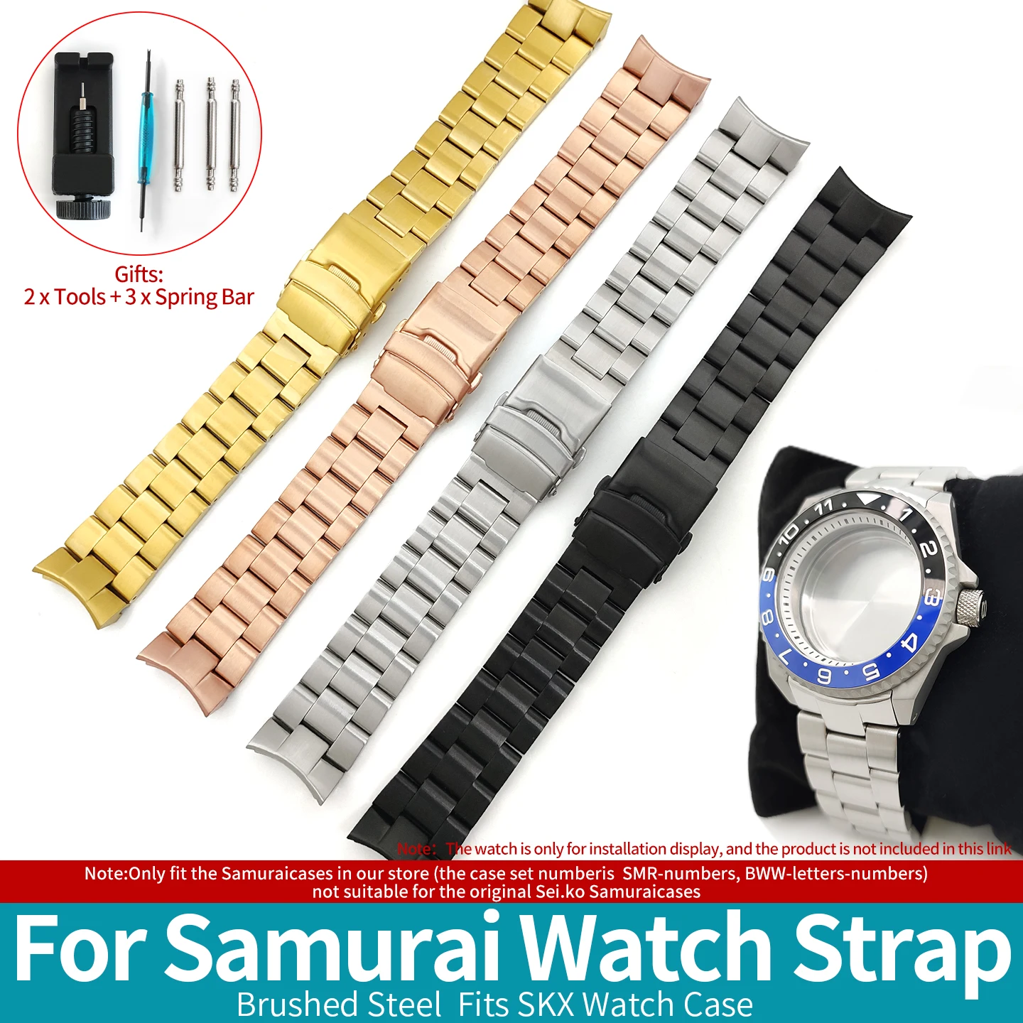 Samurai Stahlarmband MOD Passend für SKX Uhrengehäuse Gebürstetes Armband Doppelverschluss mit Druckknopf Uhrenteile Reparaturzubehör