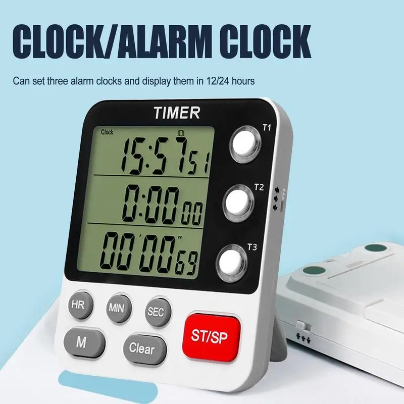 3 Channels Kitchen Timer Digital Magnetic Egg Timer 3 in 1 Countdown Timer  Clock Stopwatch Adjustable Volume Cooking Timer - AliExpress