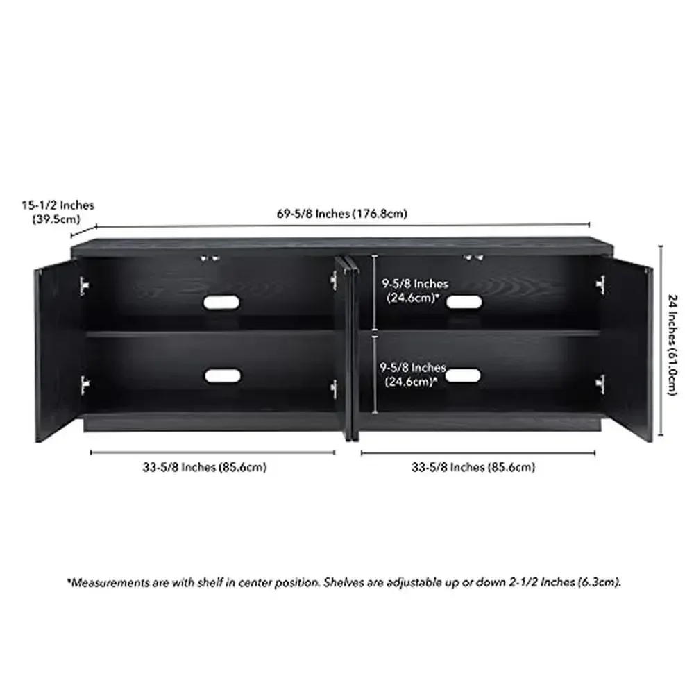 Rectangular TV Stand 75" TVs Black Grain Finish Sturdy MDF/PVC Construction Contemporary Style Cabinet Easy Assembly 100.31 lbs) 4