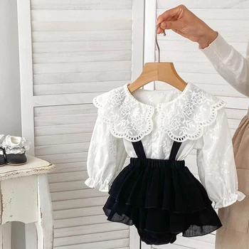 2024 New Spring Toddler Baby Girls Clothes Suit Long Sleeved Cotton Solid Color Shirt+Jumpsuit Infant Baby Girl Clothing Set 1