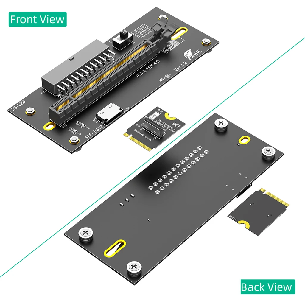 M.2 M-Key 2230/2280 zu PCIe 4.0 X16 mit Oculink SFF-8612/8611 Verlängerungskabel als externe Grafikkarte PWR ATX 6PIN/ATX 24PIN – Detail 17