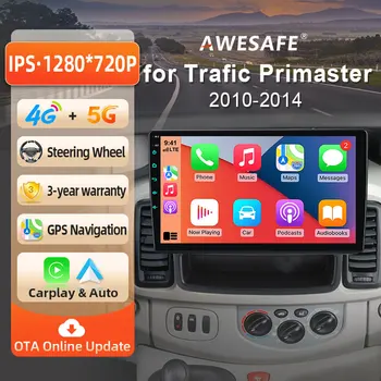 AWESAFE Radio Android de 10 pulgadas para Renault Trafic 2 Nissan Primastar Opel Vivaro 2010-2014, CarPlay inalámbrico y Android Auto, navegación GPS, soporte multimedia, control del volante, amplificador de subwoofer, cámara trasera con CAN-BUS, radio digital DAB+ Plug and Play para la UE 1