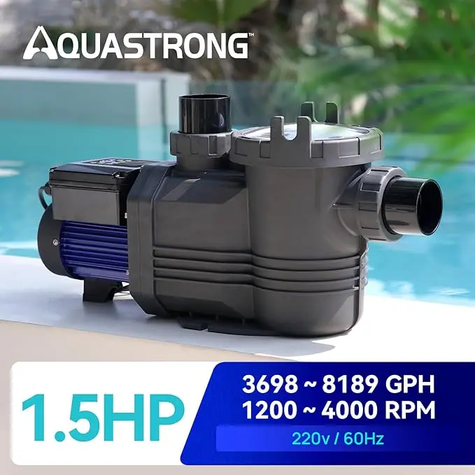 Speed Pool Pump 1.5 HP 220V 8189GPH In/Above Pool Pump Energy Efficient High Flow Powerful Self Primming Swimming Pumps