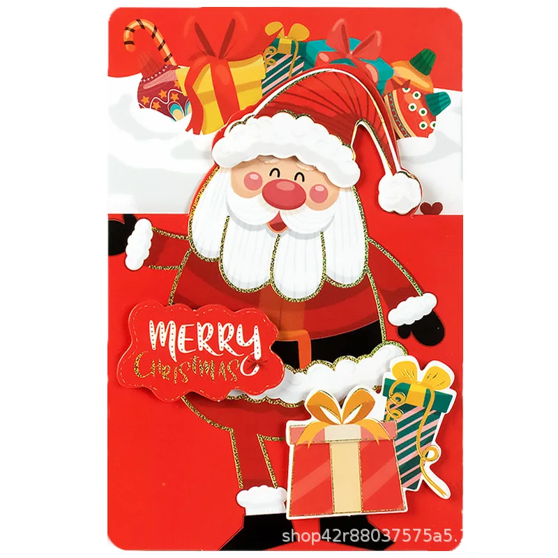 1PCS Cartoon Christmas Greeting Cards Santa Claus Snowman Blessing Postcard for Friend Birthday New Year Christmas Decoration