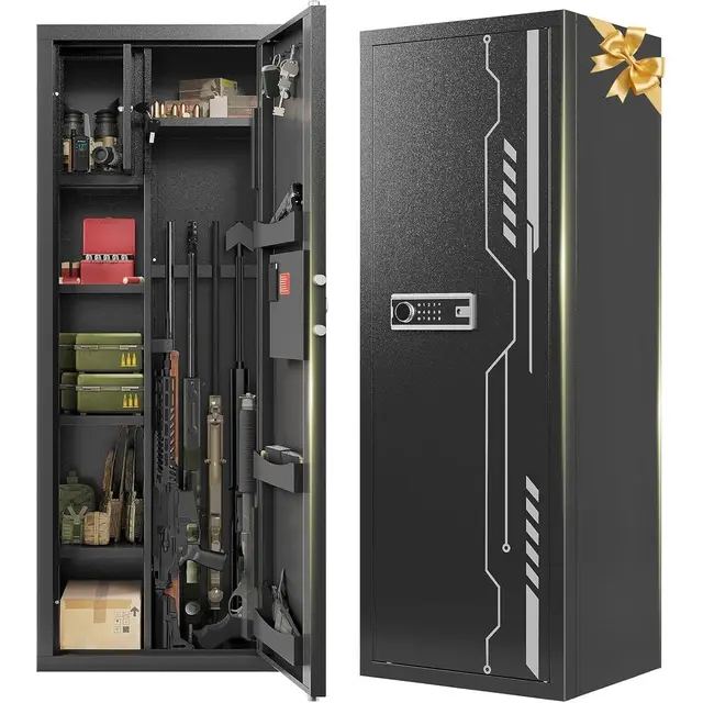 Large Electronic Keypad Gun Cabinet for Home Defense - 8-12 Gun Storage with Adjustable Shelves, Rifle Rack, and Ammunition Stor 1