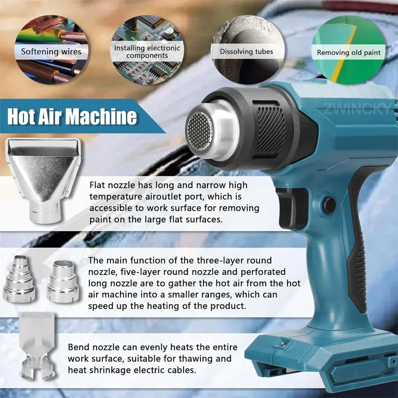 For Makita 18V Lithium Battery Cordless Heat Gun Portable Electric Hot Air Gun With 4 Nozzles Home Handheld Fast Heating Tools 5