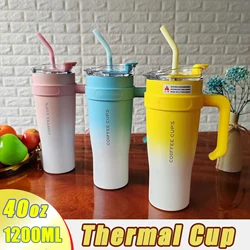 40Oz Car Cup 304 Stainless Steel Heat Insulation Cold Insulation Cup Large Capacity Straw Ice Bar Cup Travel Outdoor Drinkware