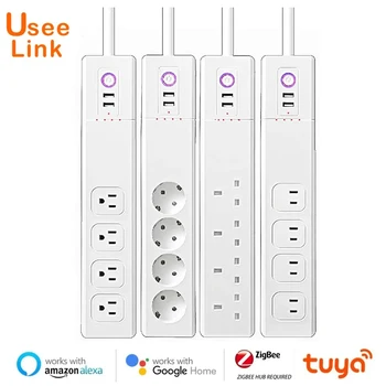 Useelink Tuya Smart Zigbee Power Strip Surge Protector EU/US/JP AC Outlets 2USB Remote Voice with Alexa Google Home Hub Required