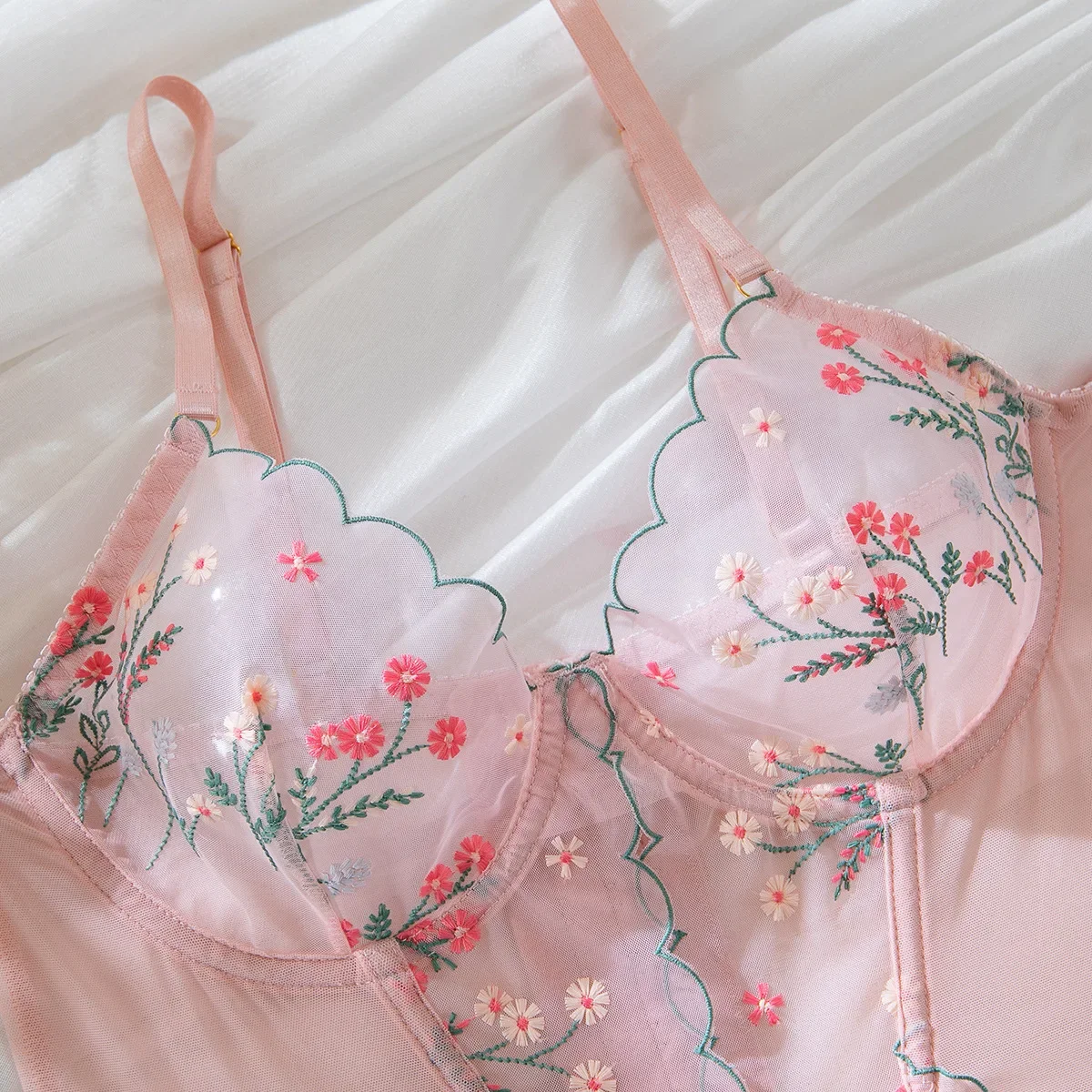 Floral Embroidered Bodysuit Lingerie Set 2