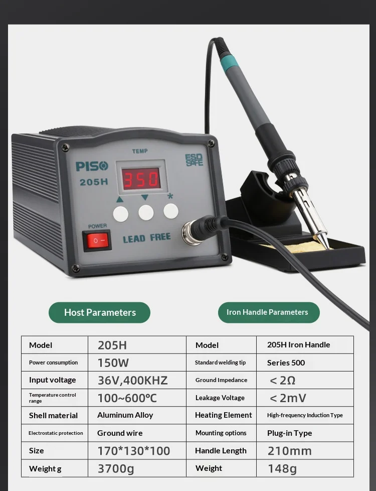 JH 205H 150W High Frequency Soldering Station 100-600℃ Digital Control Anti-stat
