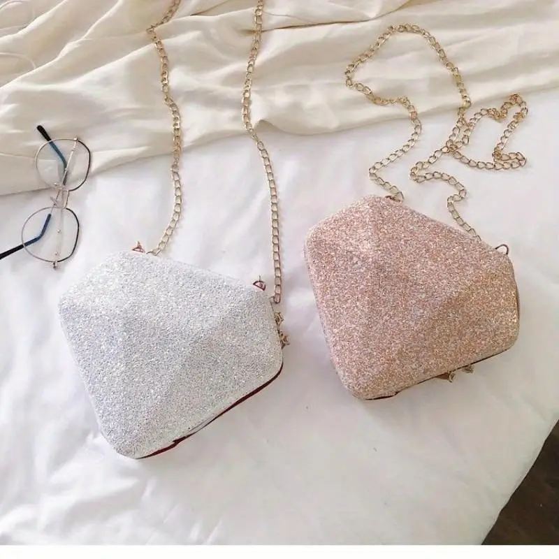 Fashion Diamond Shape Crossbody Bags Banquet Party Purses Fashion Korean Edition Chain Fashionable Sequin Diamond Shoulder Bag