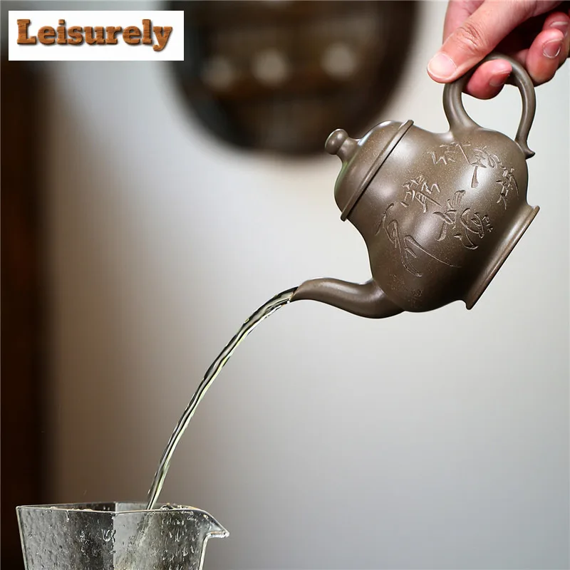 270ml Ancient Yixing Purple Clay Teapot Handmade High Pan Pot Raw Ore Crab Shell Cyan Mud Kettle With Strainer Zisha Teaset Gift