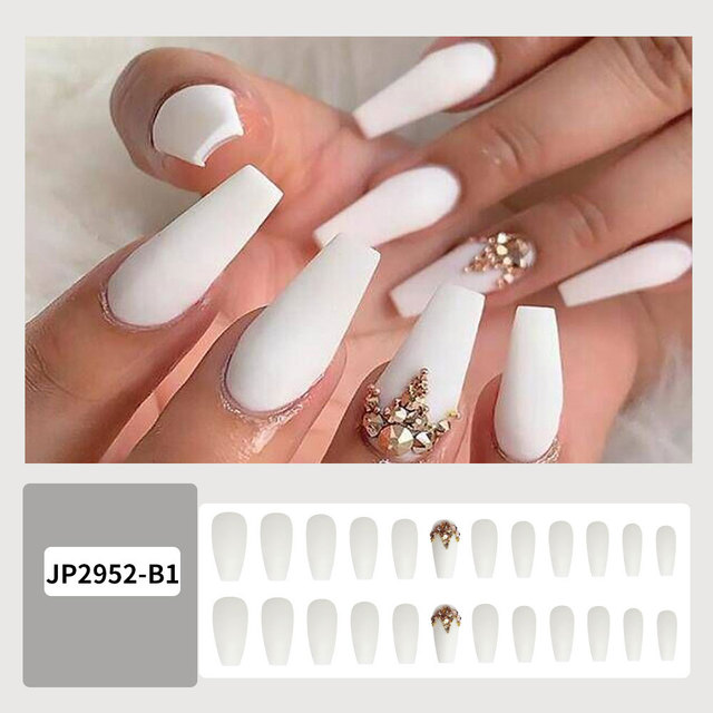 Coffin French Nail Crystal AB Shine Decorative False Nails Long Ballerina Rhinestones Press On Artificial False Nail Tip