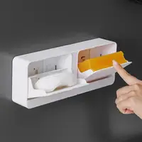 Soap Holder Box With Lid Multifuction Punch-free Bathroom Accessories Soap Box Home Appliance Soap Dish Double Grids Drain Rack 5