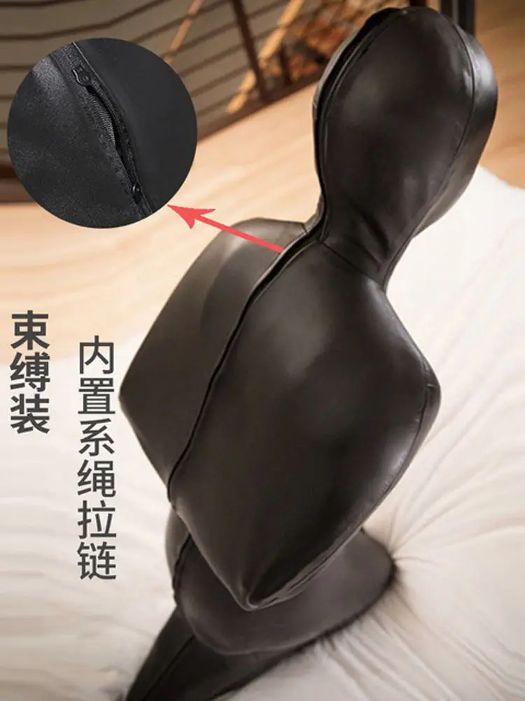 Elastic PU Leather Self Bondage Zentai Cosplay Full Bodysuit Unitard Jumpsuit Tight Sexy Bodystocking One Piece Lingerie Catsuit cosplay costume adult unitard latex lingerie mens bondage lingerie sexy fetish wear