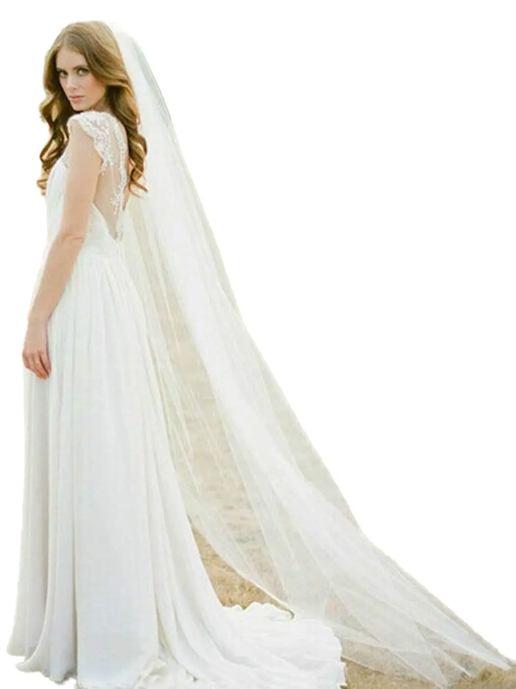 Wedding Veil Comb Bridal Cathedral Veil 1 Tier Drop Veil Wedding Rhinestones Hair Comb for Brides, 118 Inches (118W-118L,Ivory