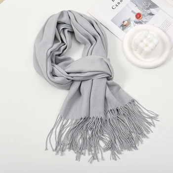 Sciarpa scialle con nappe di pashmina solida per donna uomo autunno inverno sciarpe calde moda involucri lunghi cashmere solido come mulffer 1