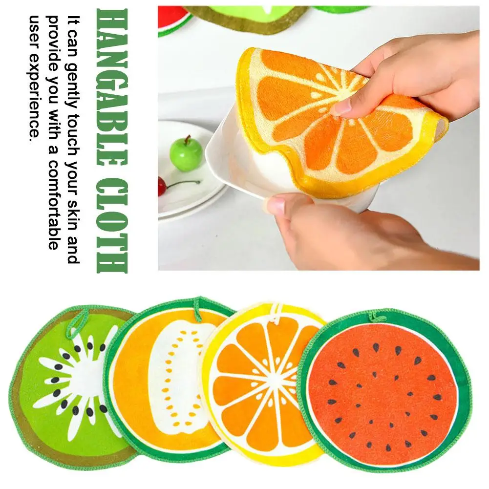 

Microfiber Dishcloths Fruit Pattern Hangable Thicken Cloth Absorbent Cute Cleaning Household Kitchen Handkerchief Supplies H5J5