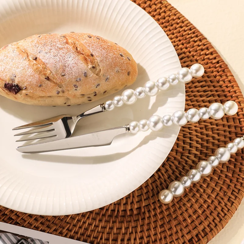 Europe Silver Fashion Pearl Cutlery Set 18/10 Stainless Steel Creativity Gift Flatware 304 Knife Fork Spoon