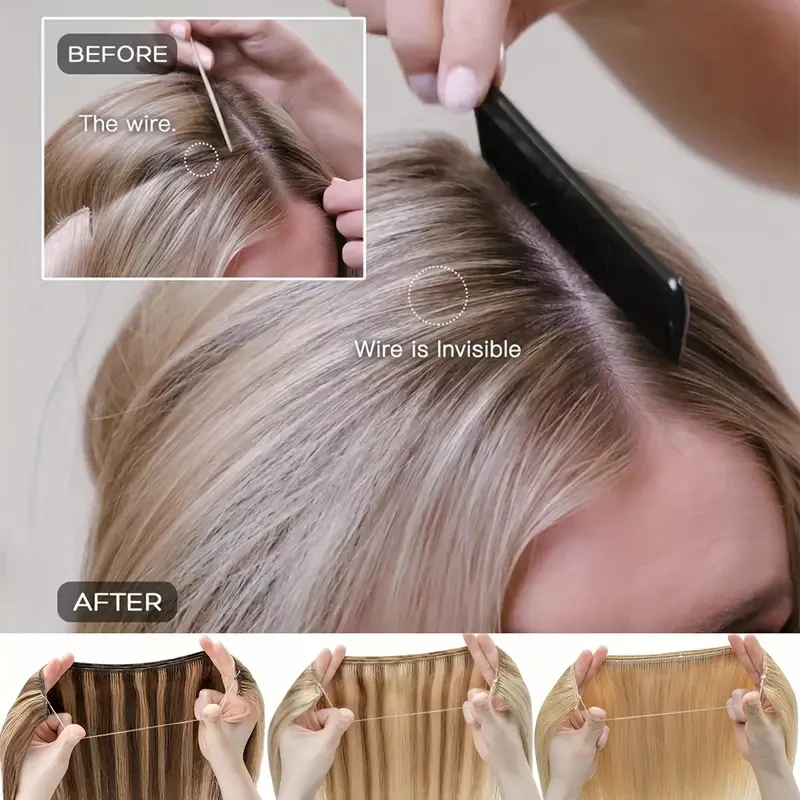 24Inch Synthetic Hair Extension No Clips Fish Line Invisible Black Blonde One Piece Long Straight Fake Hair Piece For Women hair extensions