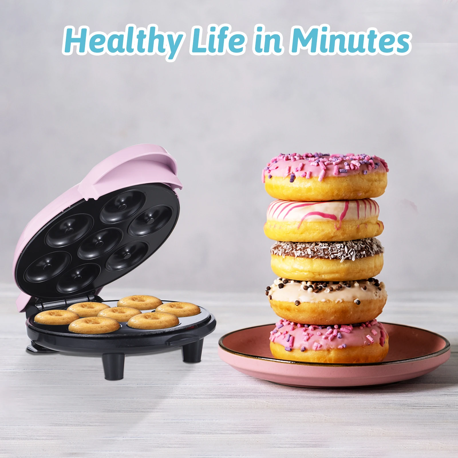 700W Mini Donut Maker Bread Machine 7 Doughnuts Double-sided Heating Non-stick Coating Electric for Breakfast bread machine